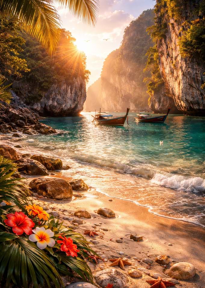 Tropical Beach Paradise at Sunset