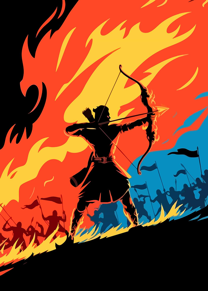 Archer in Fiery Battle