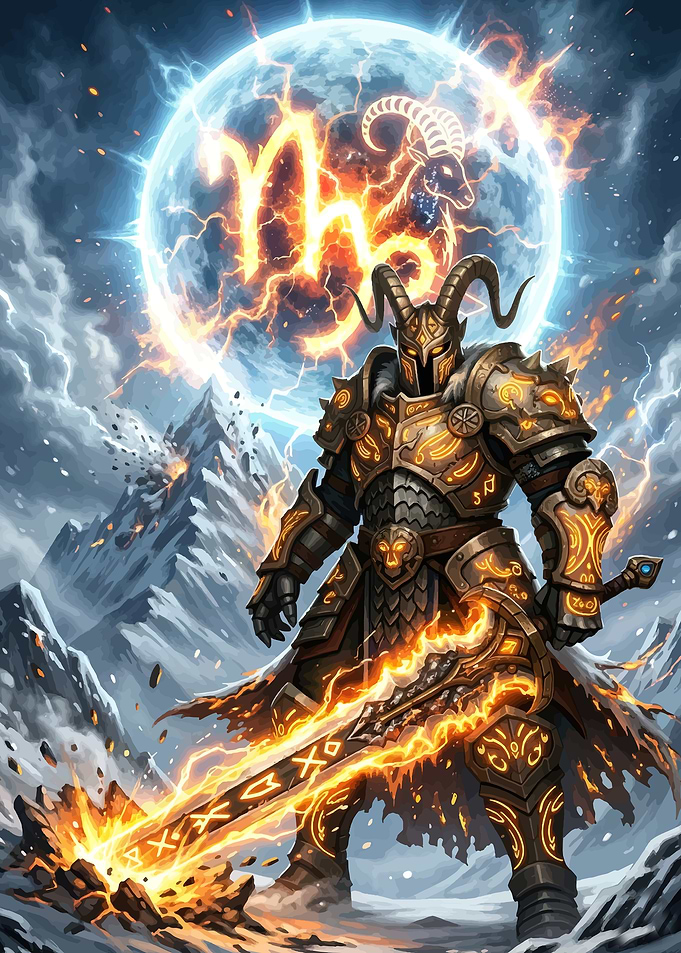 Fantasy Warrior with Fiery Sword