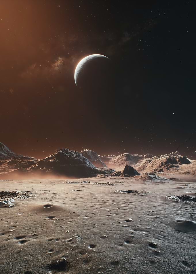Alien Moonscape with Crescent Moon