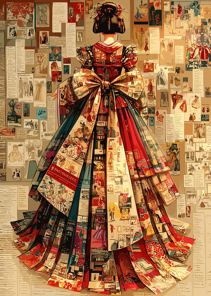 Woman in Elaborate Book-Themed Dress
