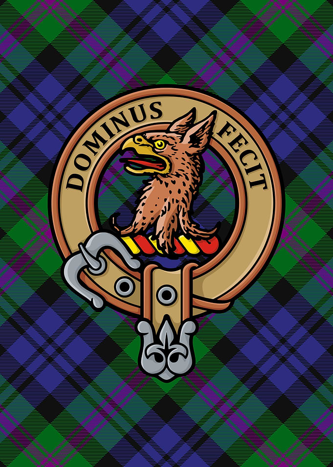 Scottish Clan Baird Crest over Tartan Background