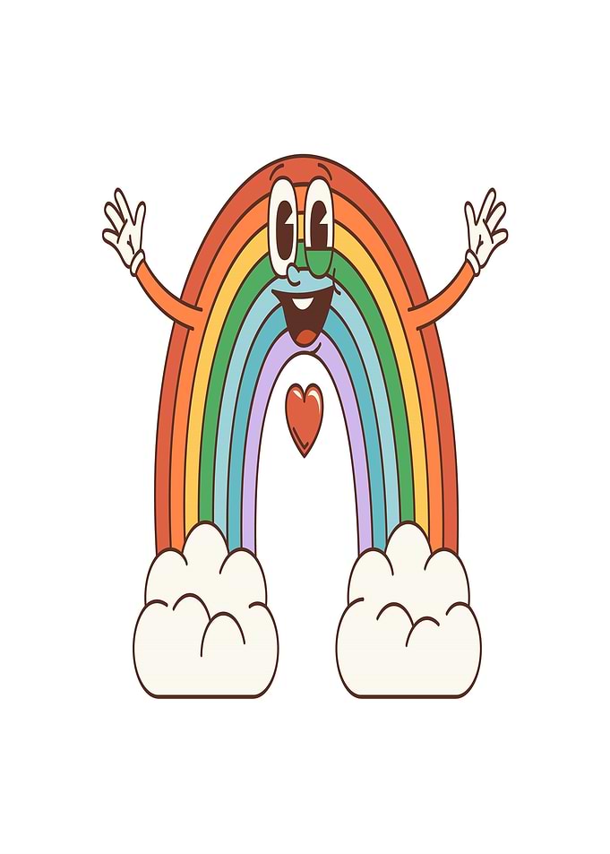 Retro Rainbow Character with Heart