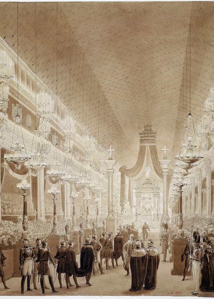 Grand Ceremony in a Lavishly Decorated Hall