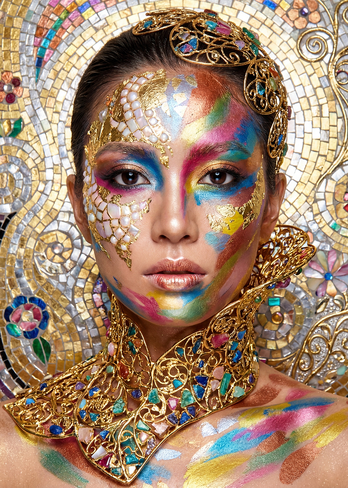 Woman with Mosaic and Gold Face Paint
