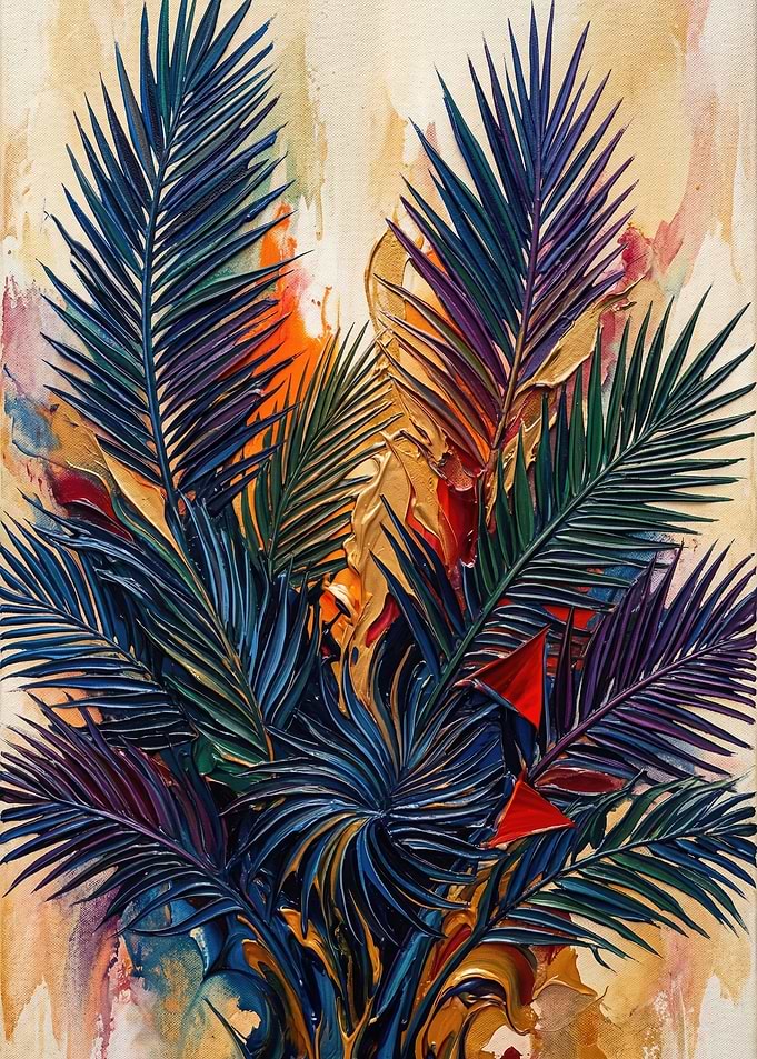 Vibrant Palm Fronds with Abstract Background