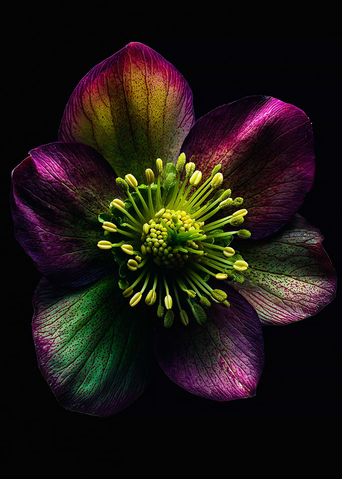 Purple Hellebore Flower Black Background