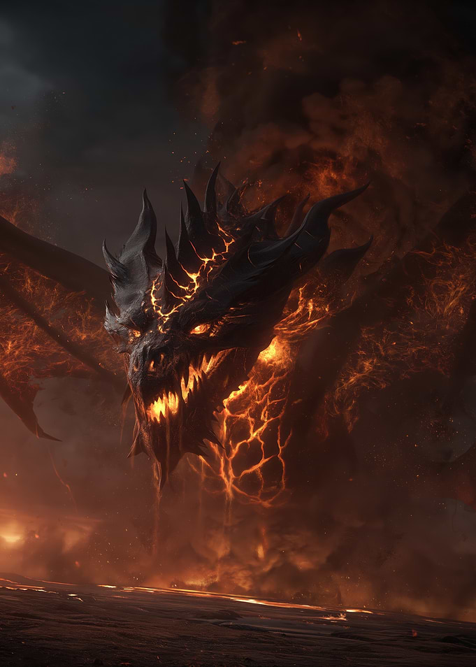 Fiery Dragon Emerging from Smoke