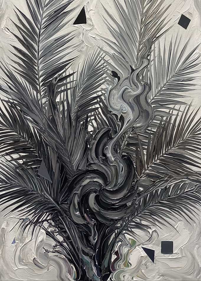 Abstract Palm Fronds with Geometric Shapes