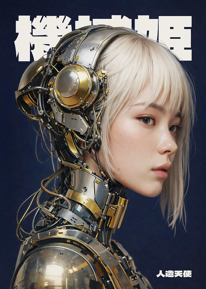 Cyborg Woman with Mechanical Headgear