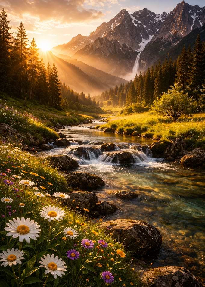 Mountain Stream at Sunrise