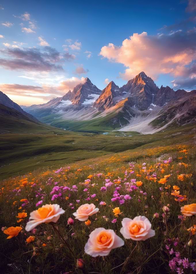 Alpine Meadow at Sunset