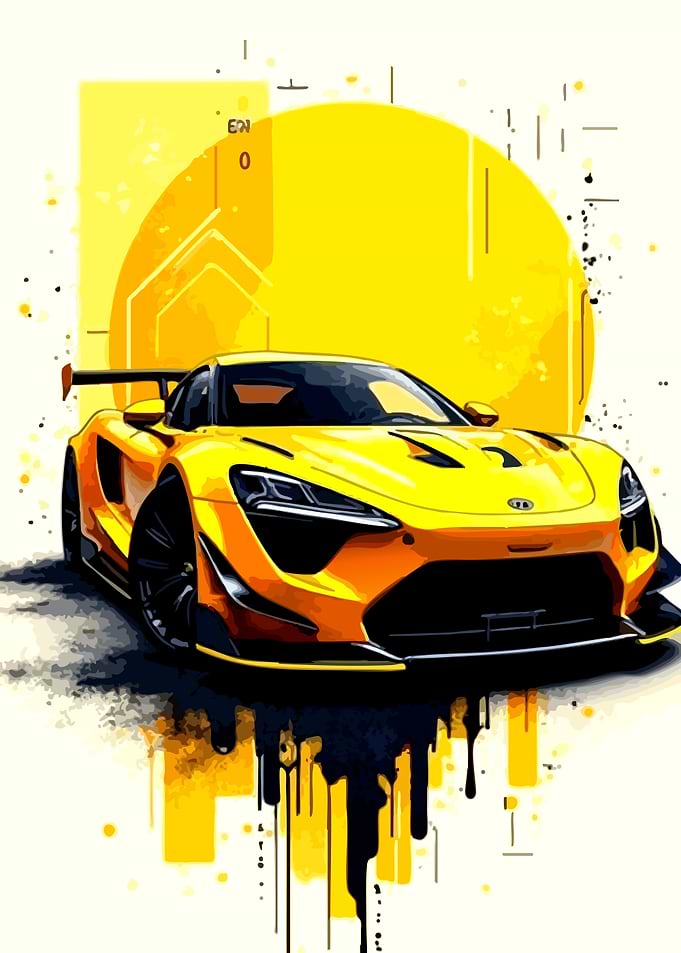 Yellow Sports Car Art