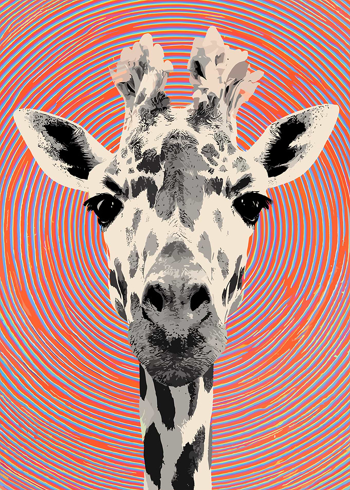 Giraffe Portrait with Psychedelic Background