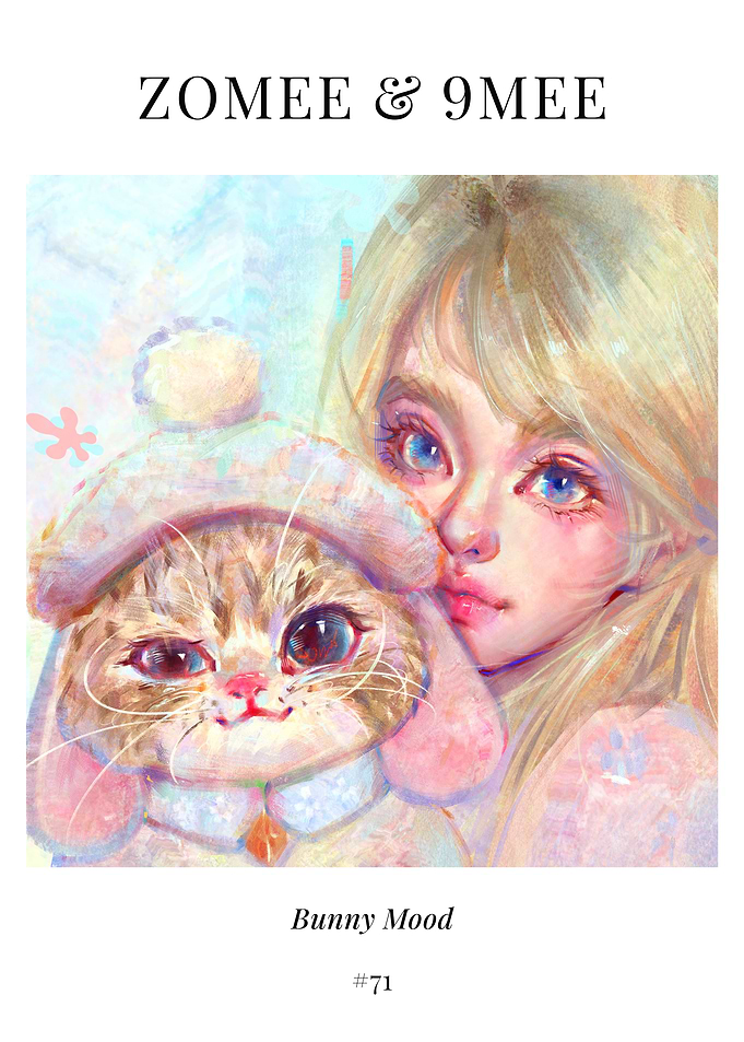 Cute Cat Poster – Girl and Cat Illustration | Bunny Mood #71