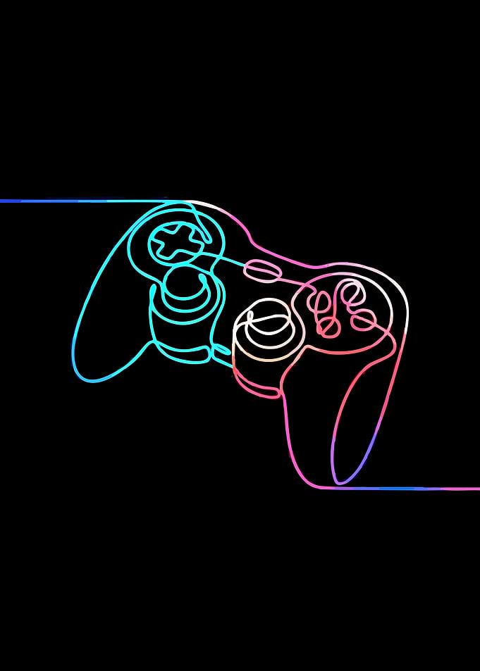 Neon Game Controller Line Art