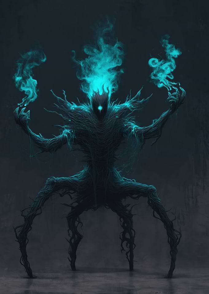 Ethereal Forest Spirit with Blue Flames