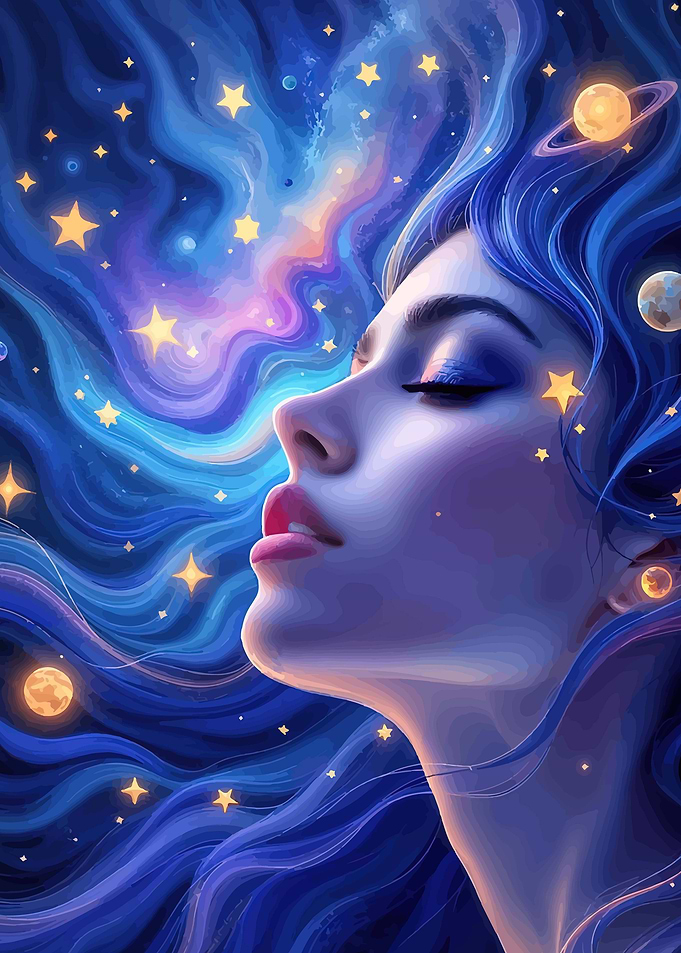 Cosmic Woman with Starry Hair