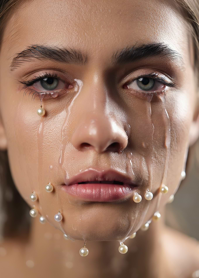 Woman Crying Pearls and Liquid