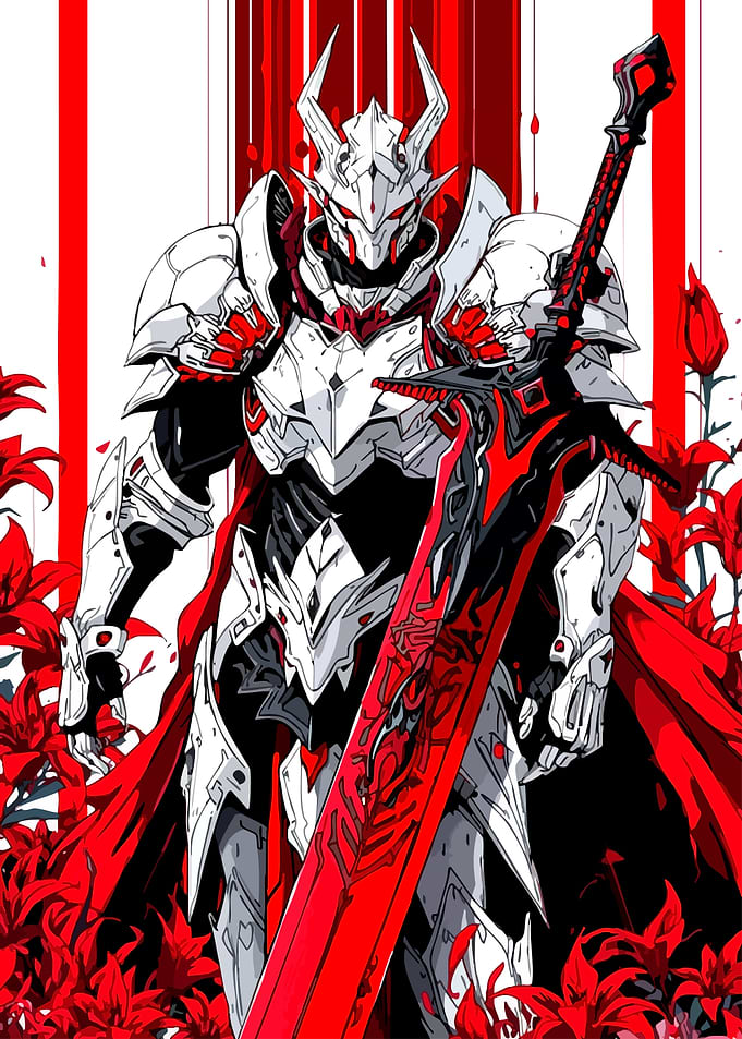 Knight with Red Sword and Flowers