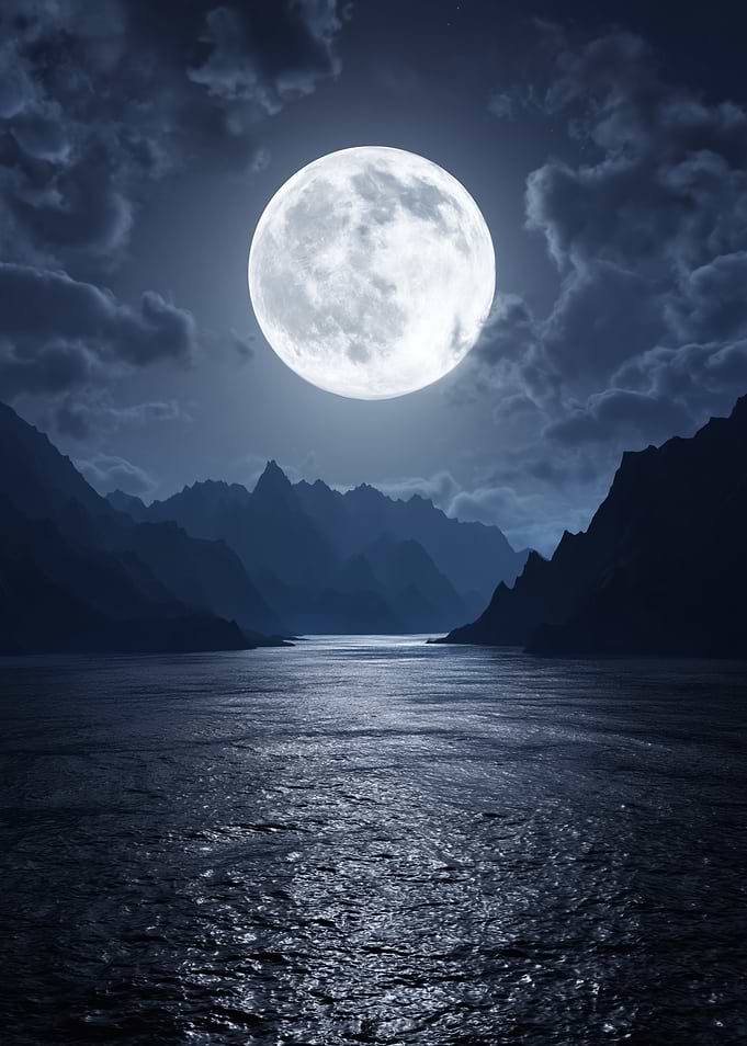Full Moon Over a Mountain Lake