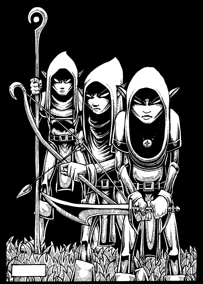 Three Elven Archers in Hoods
