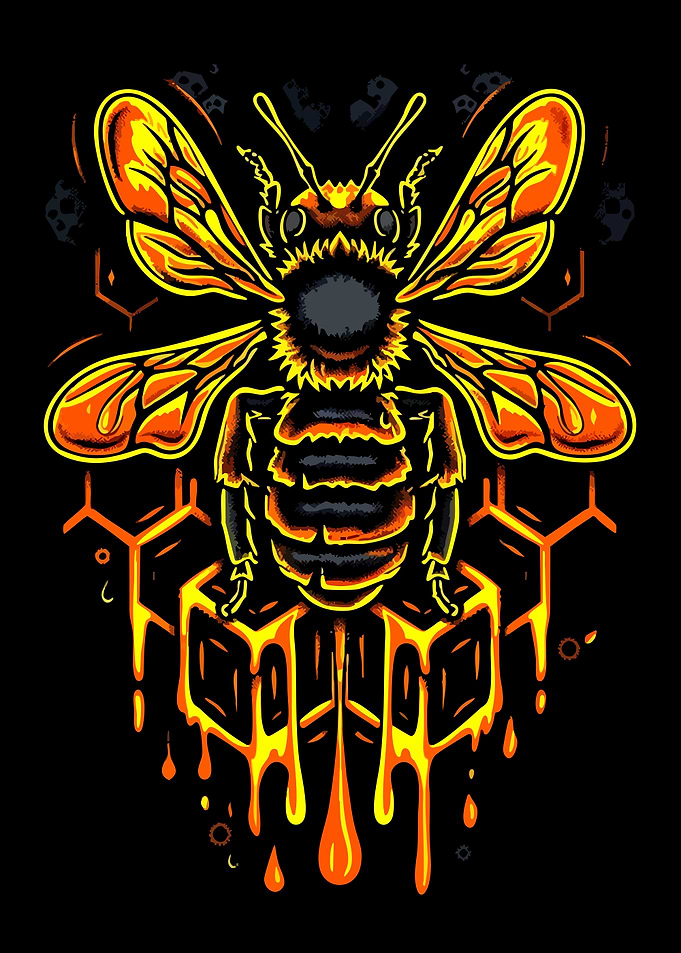 Stylized Bee with Honeycomb