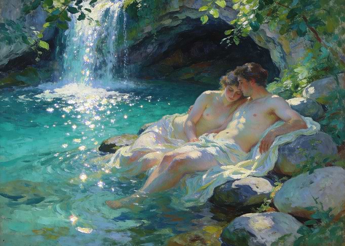 Couple by a Waterfall