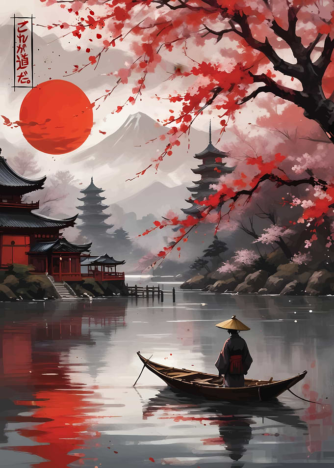 Red moon and Cherry Blossoms