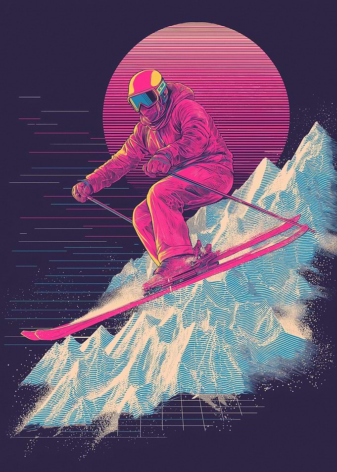 Retro Skier in Neon Sunset