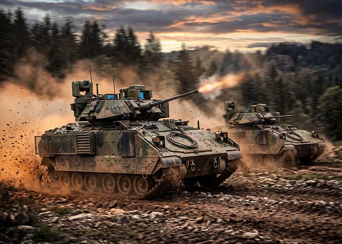 Military Tanks Firing in Forest