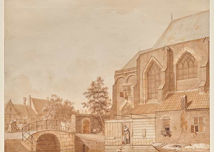 Canal scene with church and bridge