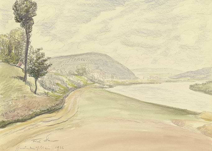 River landscape with a road and trees