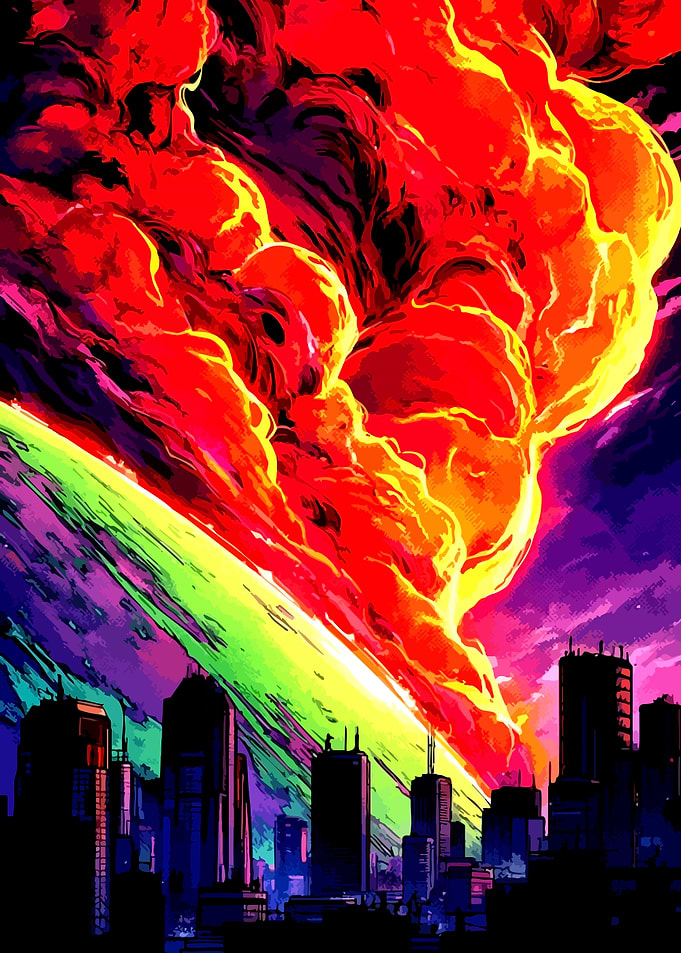 Explosion Over Cityscape