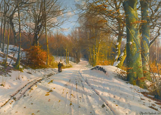 Winter Forest Path with Woman