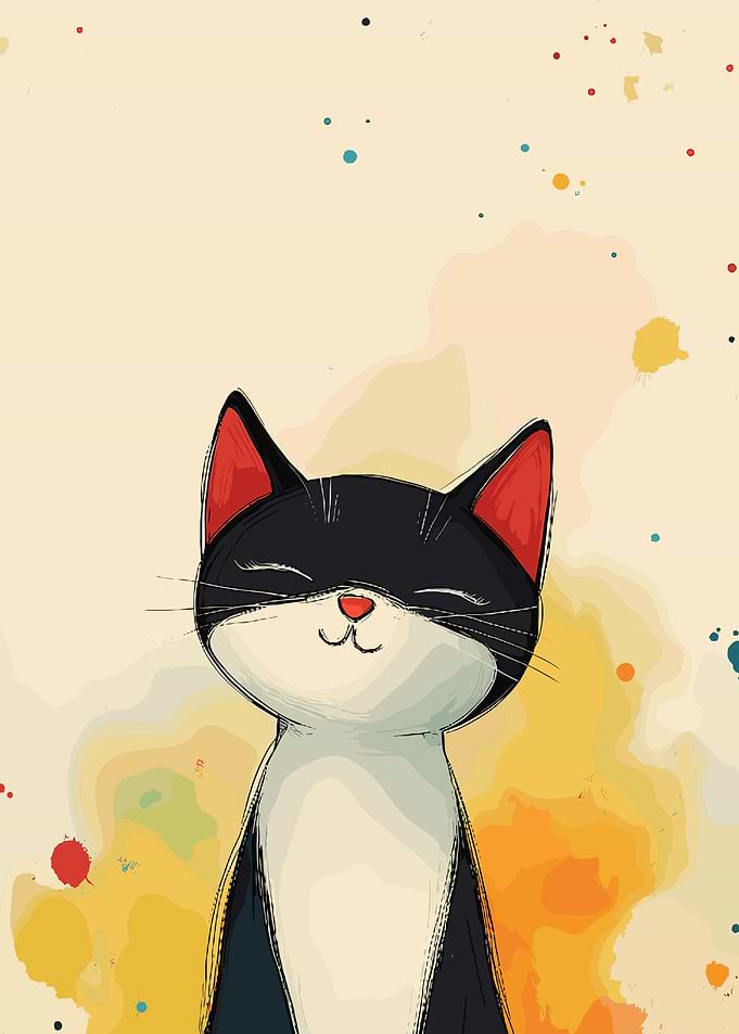 Cute Black and White Cat with Splashes