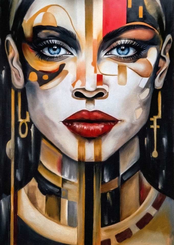 Abstract Oil Painting Portrait with Geometric Patterns
