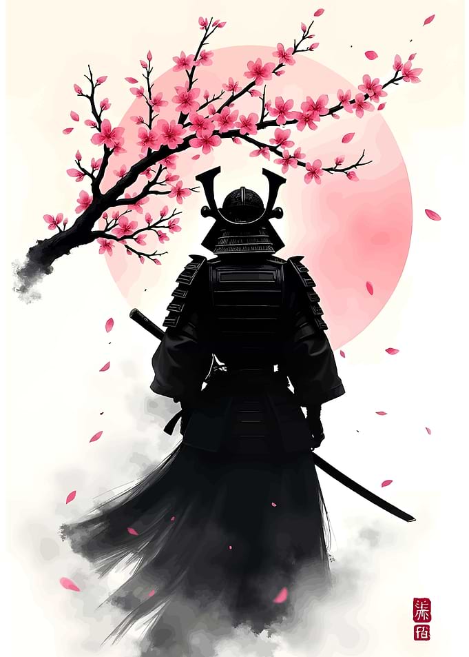 Samurai Warrior Under Cherry Blossoms