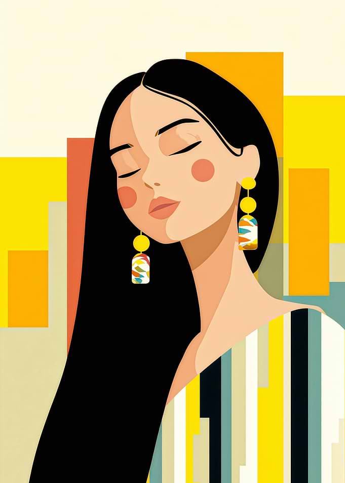 Woman with Colorful Earrings and Striped Dress