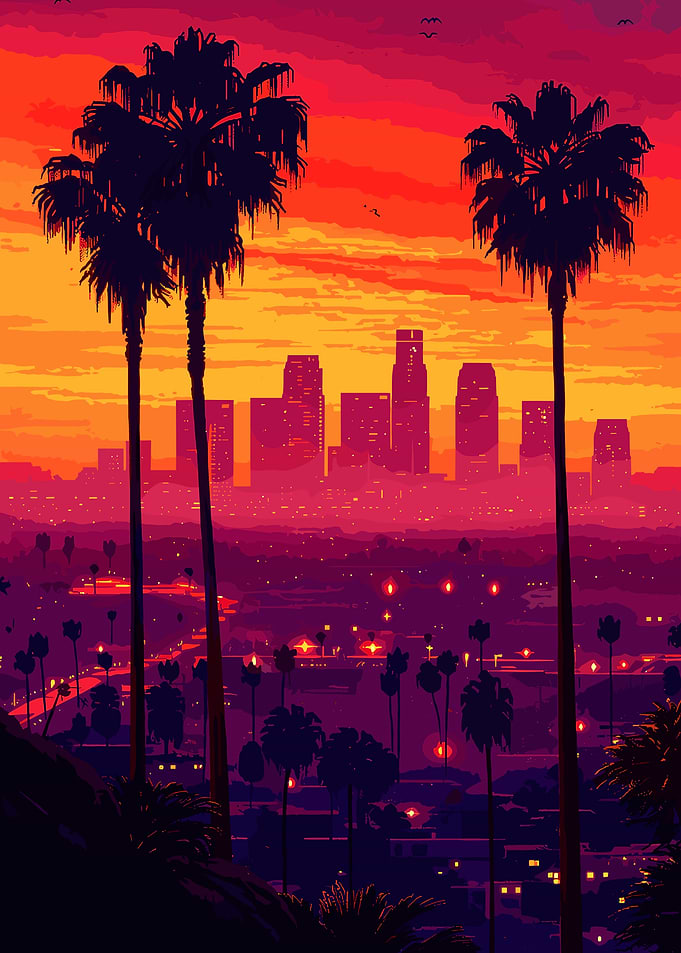 Pixel Art Los Angeles Sunset