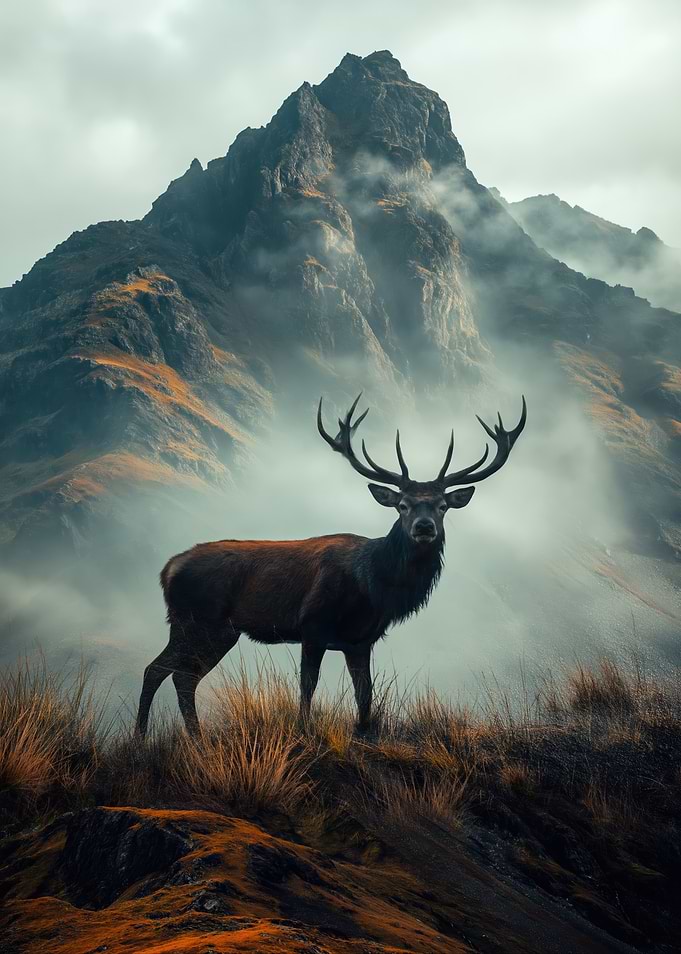 Majestic Stag in Misty Mountains
