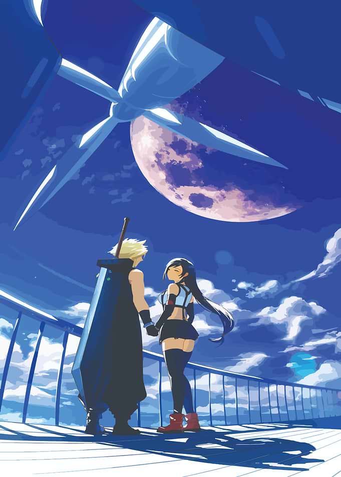 Cloud and Tifa under the Moon