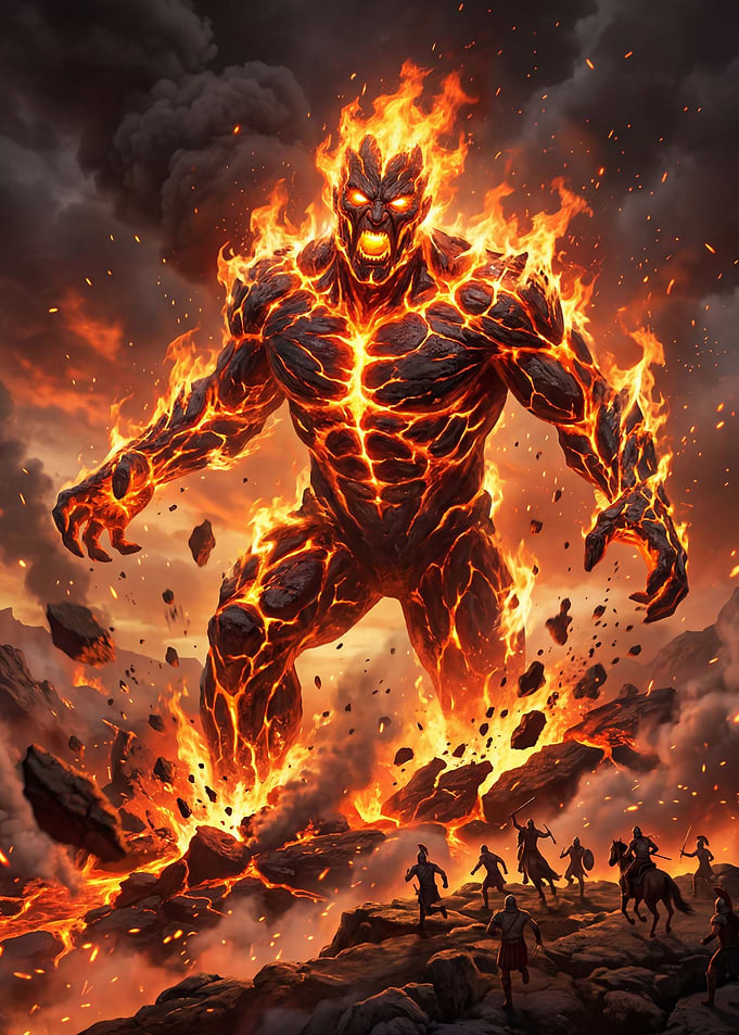 Fire Elemental Attacking Warriors