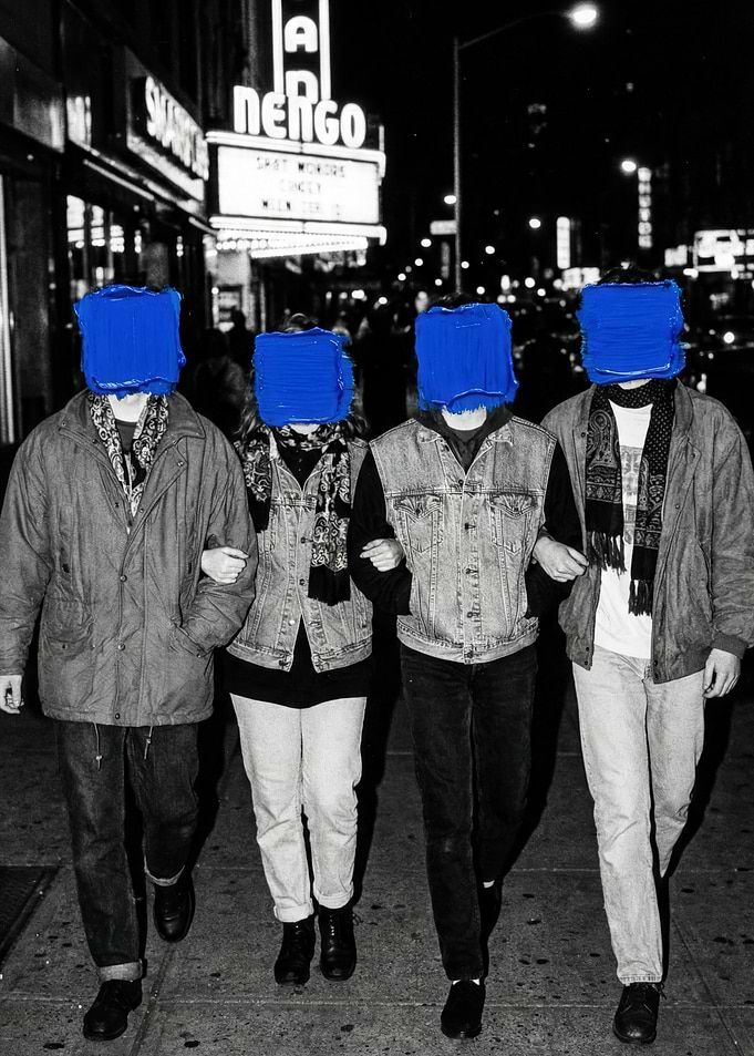 Four friends walking at night