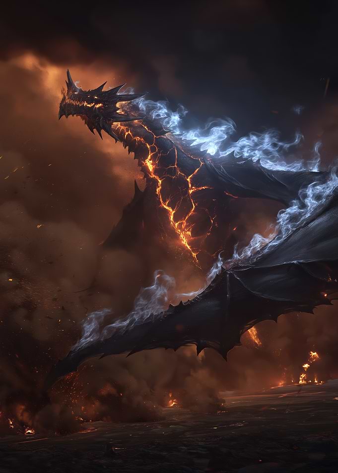 Fiery Dragon in a Volcanic Landscape
