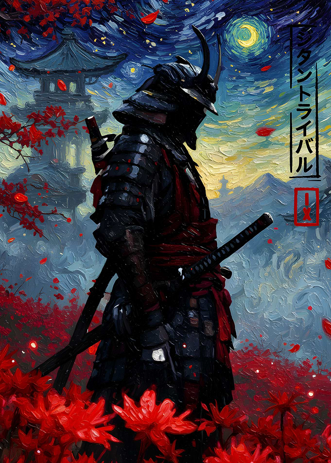 Samurai Warrior Under a Starry Night Sky
