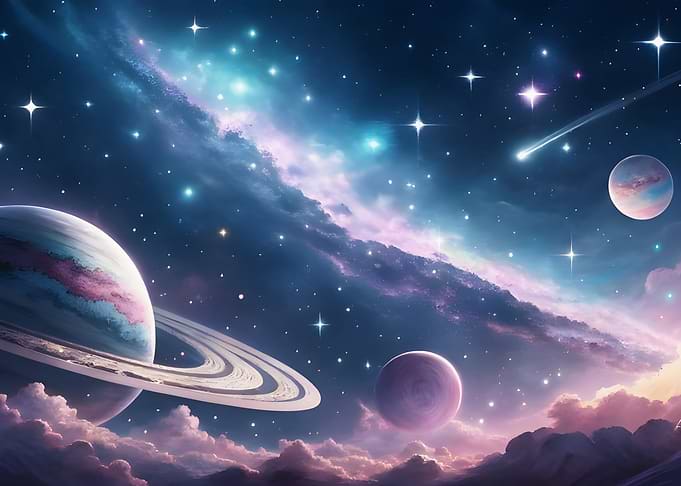 Cosmic Nebula with Planets and Stars