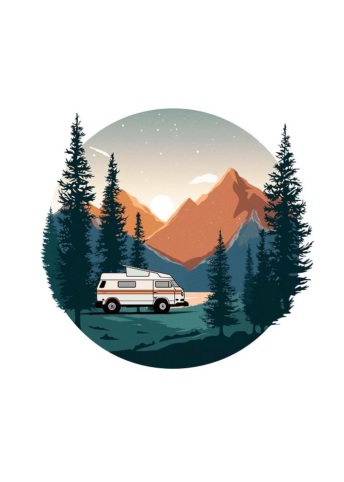 Camper Van in Mountain Landscape