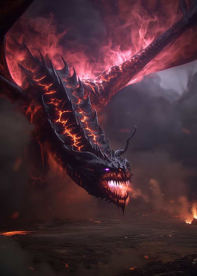 Fiery Dragon in a Volcanic Landscape