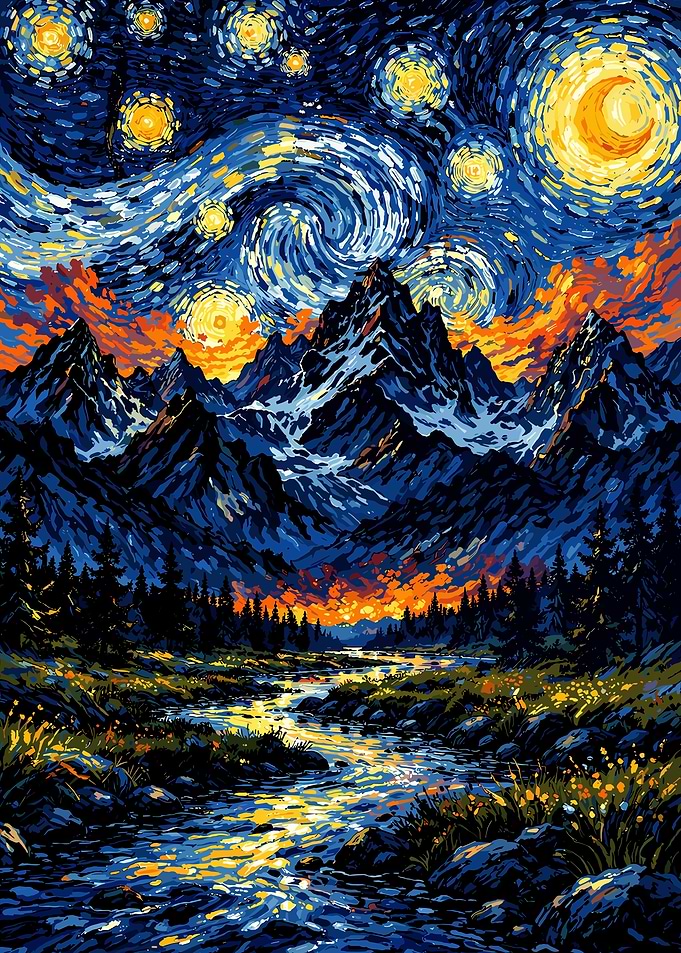 Starry Night Mountain Landscape